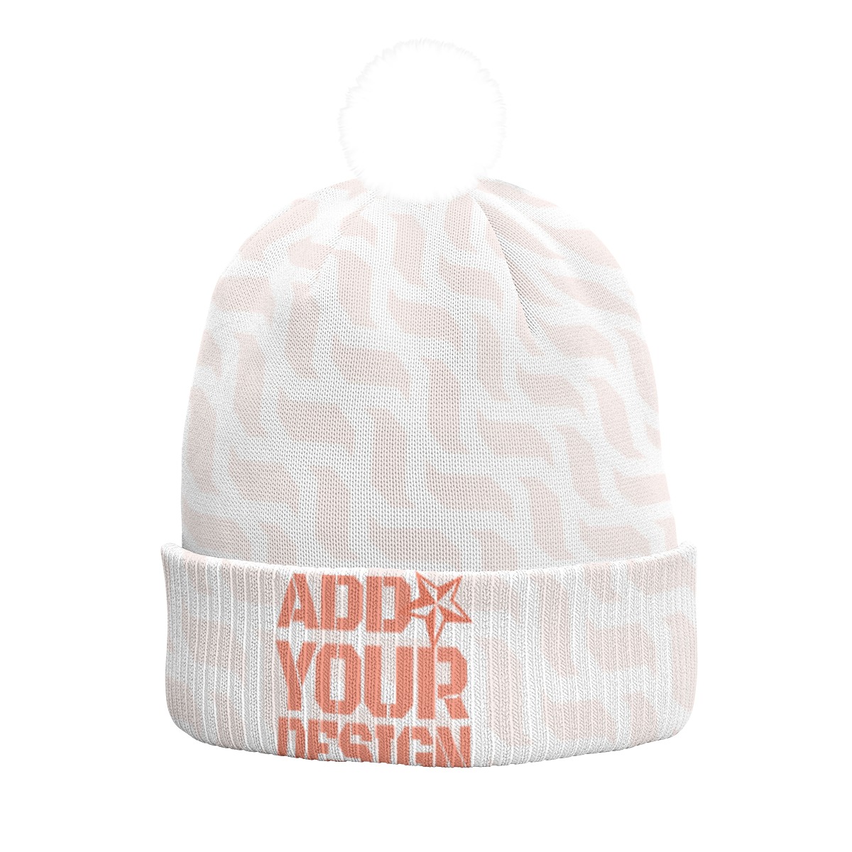 All-Over Print Knitted Hat With Pom-Pom