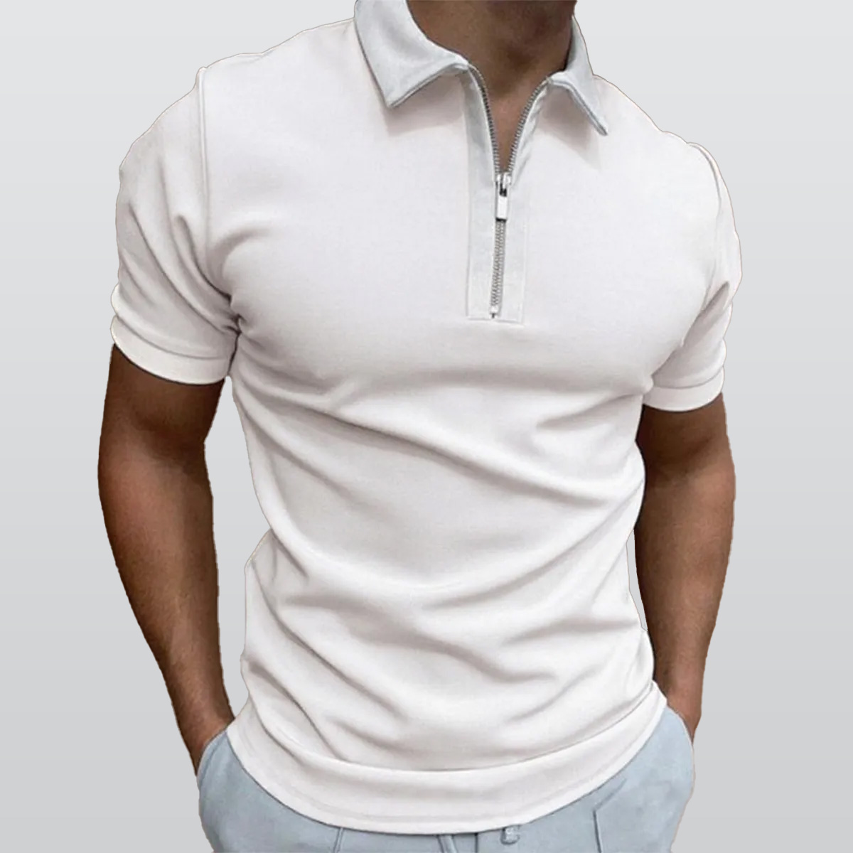 All-Over Print Men's Half Zip Polo Shirt With Short Sleeve