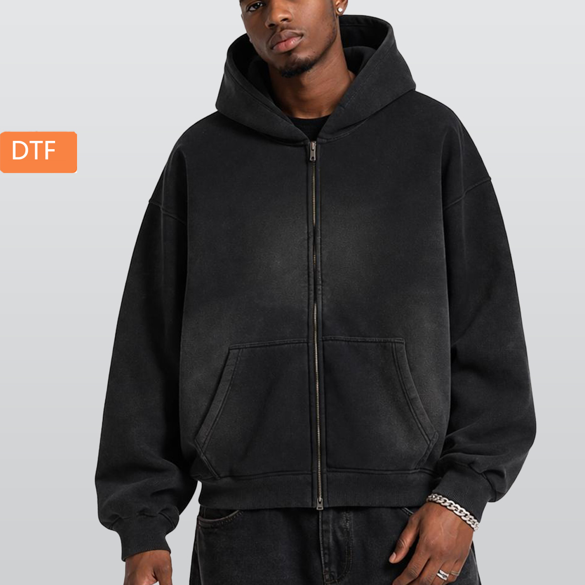 Fleece Lined Gradient Washed Zip Hoodie|355GSM DTF