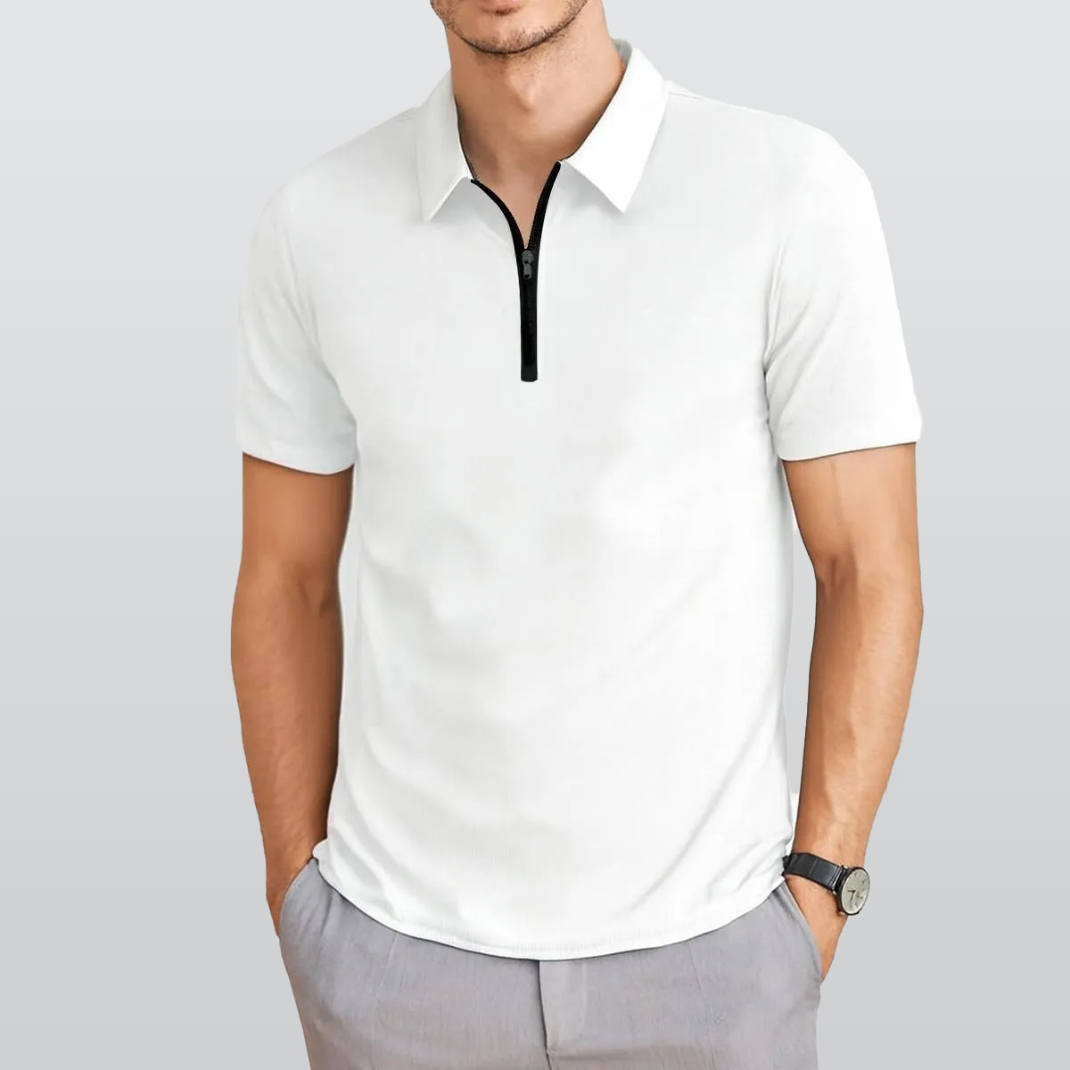 All-Over Print Men’s Short Sleeve Polo Shirt with Zipper