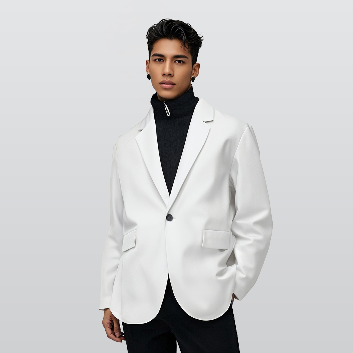All-Over Print Men's Casual Flat Lapel Collar Blazer | 245GSM Cotton