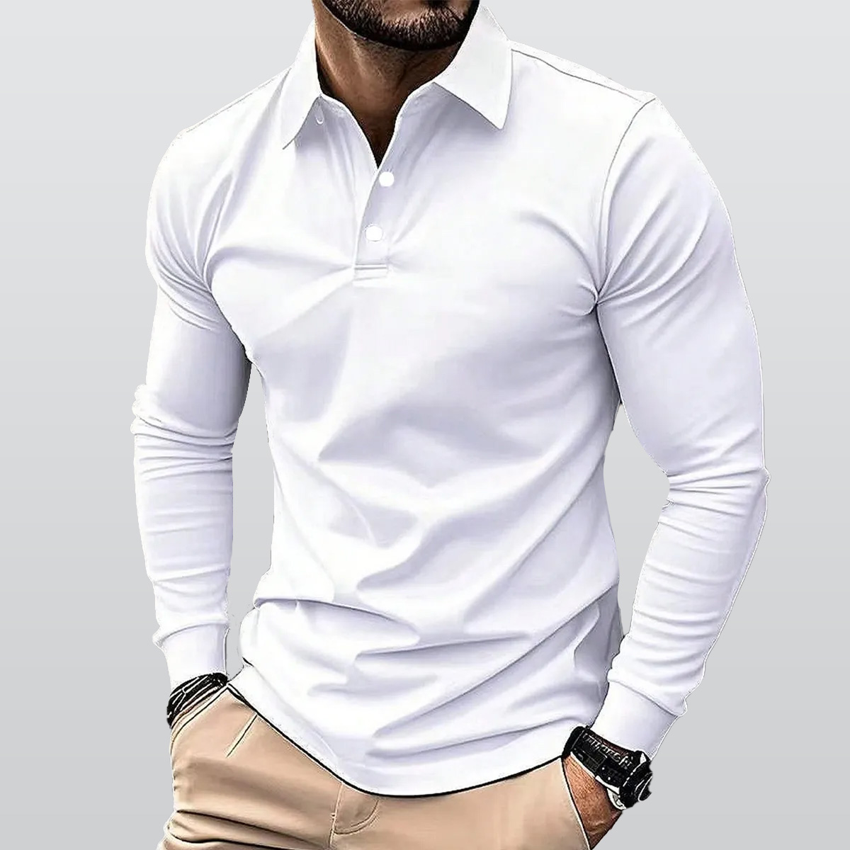 All-Over Print Men's Polo Shirt With Long Sleeve