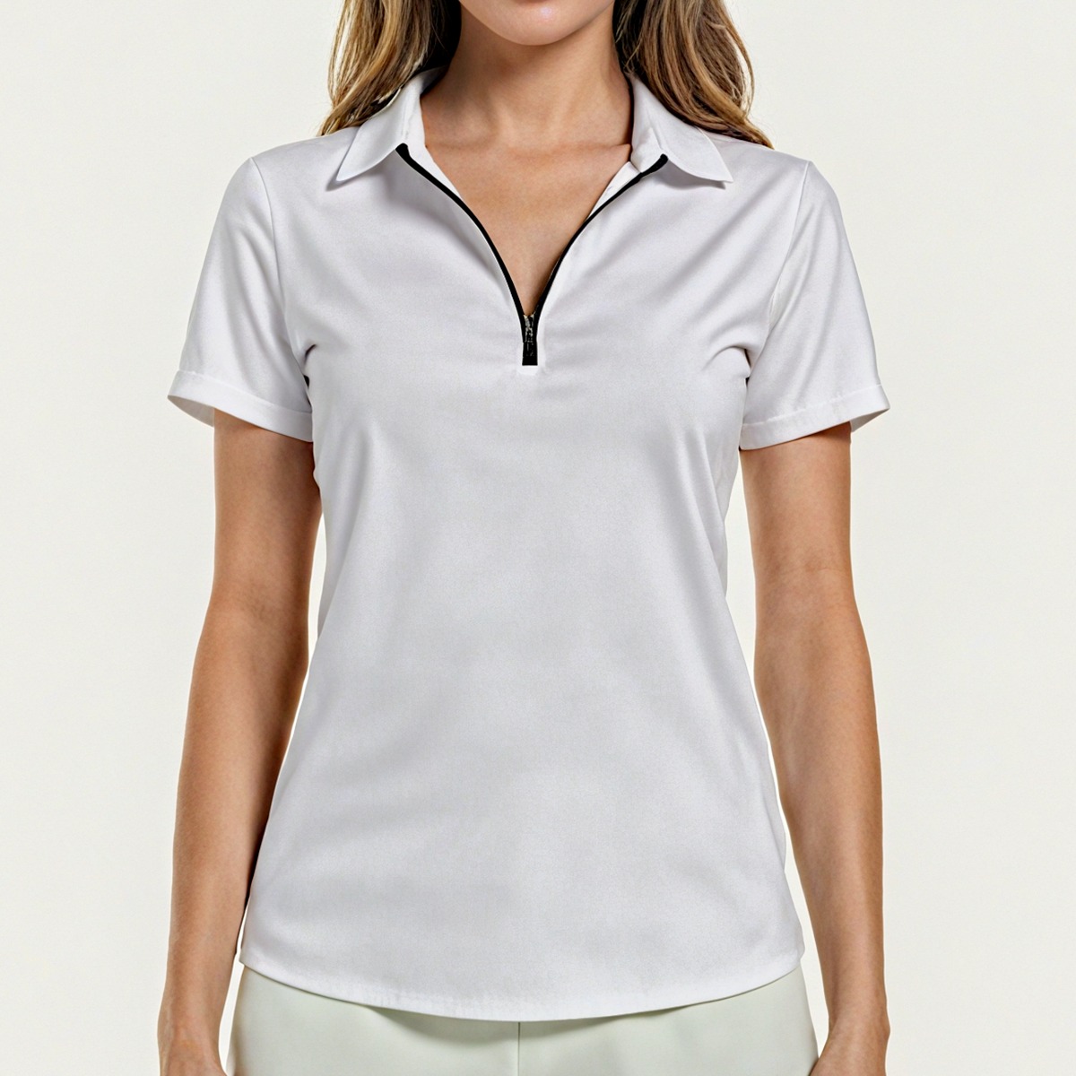 All-Over Print Women's Zip Polo Shirt With Short Sleeve