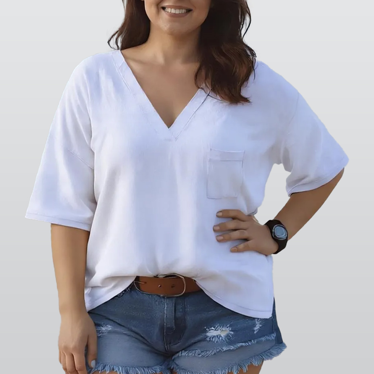 All-Over Print Women’s Casual V-Neck Short Sleeve Top