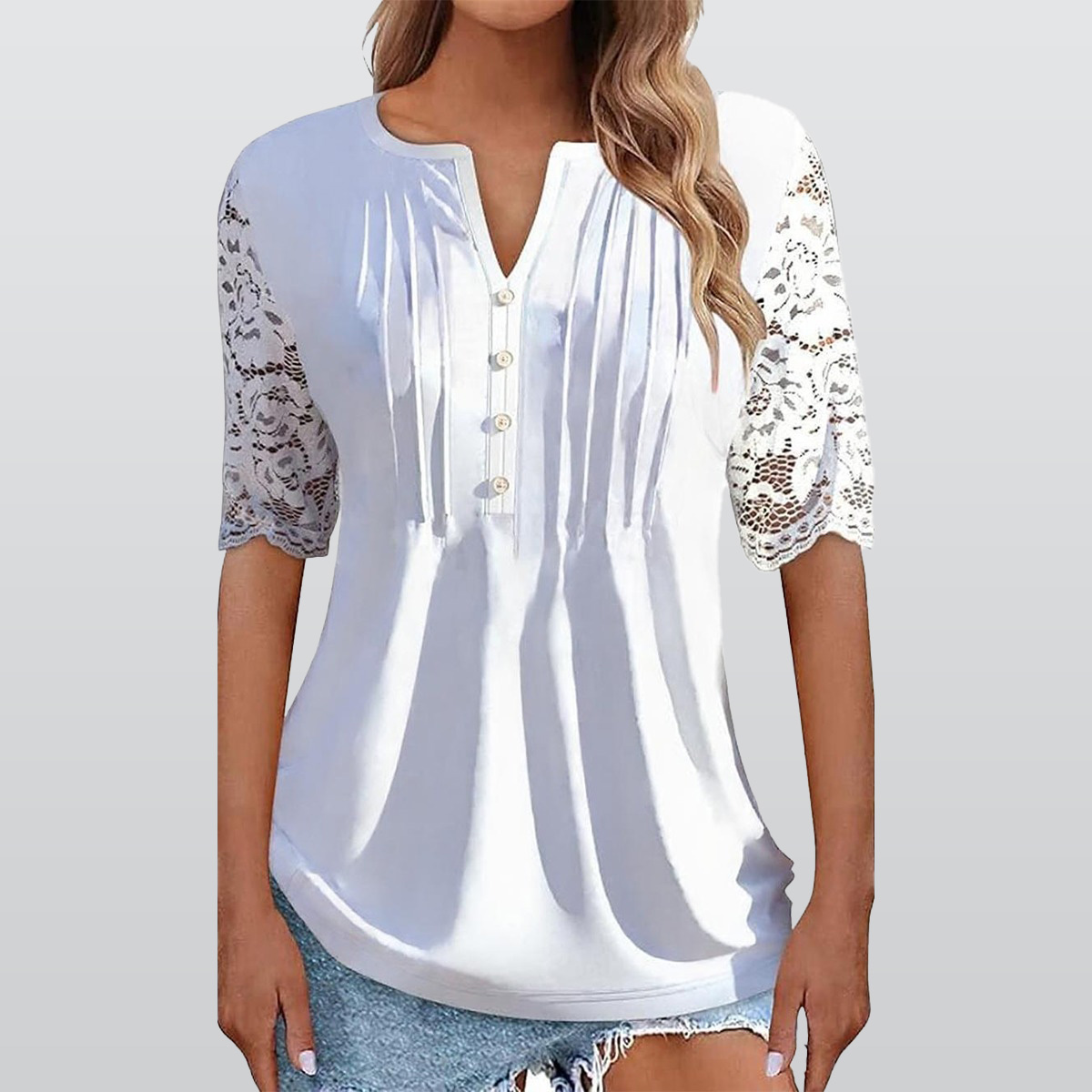 All-Over Print Women's Lace Sleeve Shirt