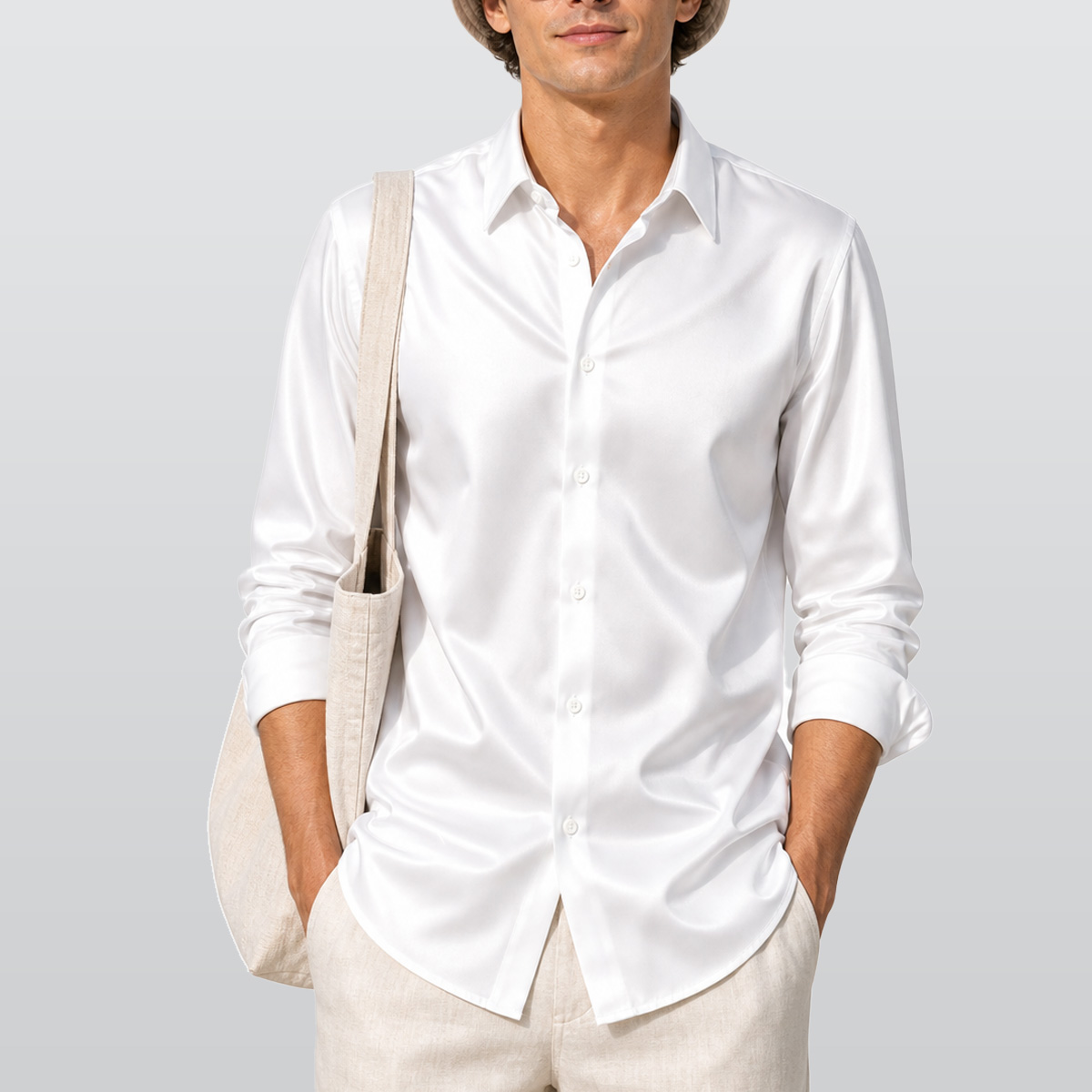 All-Over Print Men's Imitation Silk Long-Sleeved Shirt