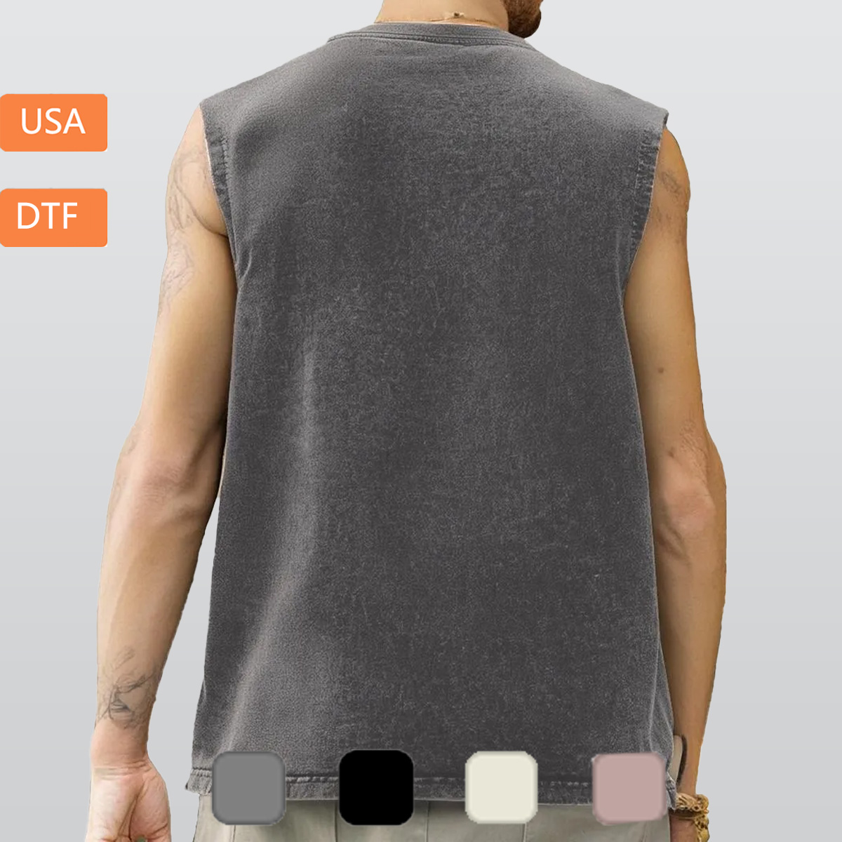 Washed Cotton Sleeveless T-Shirt Printed in USA|210GSM Cotton Back DTF
