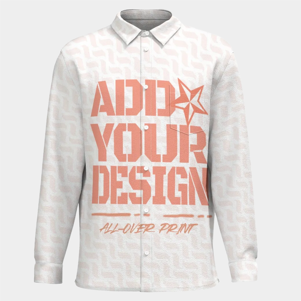 All-Over Print Men's Business Lapel Long Sleeve Shirt With Pocket|110GSM Imitation Flax