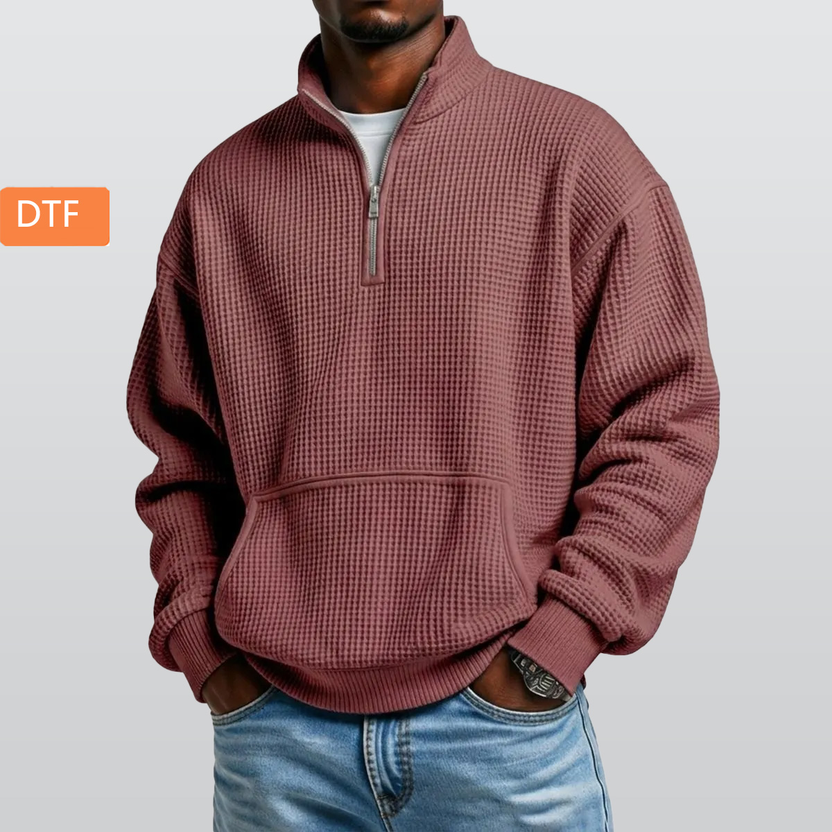 Men's Waffle Knit Casual Sweatshirt With Half Zipper|DTF