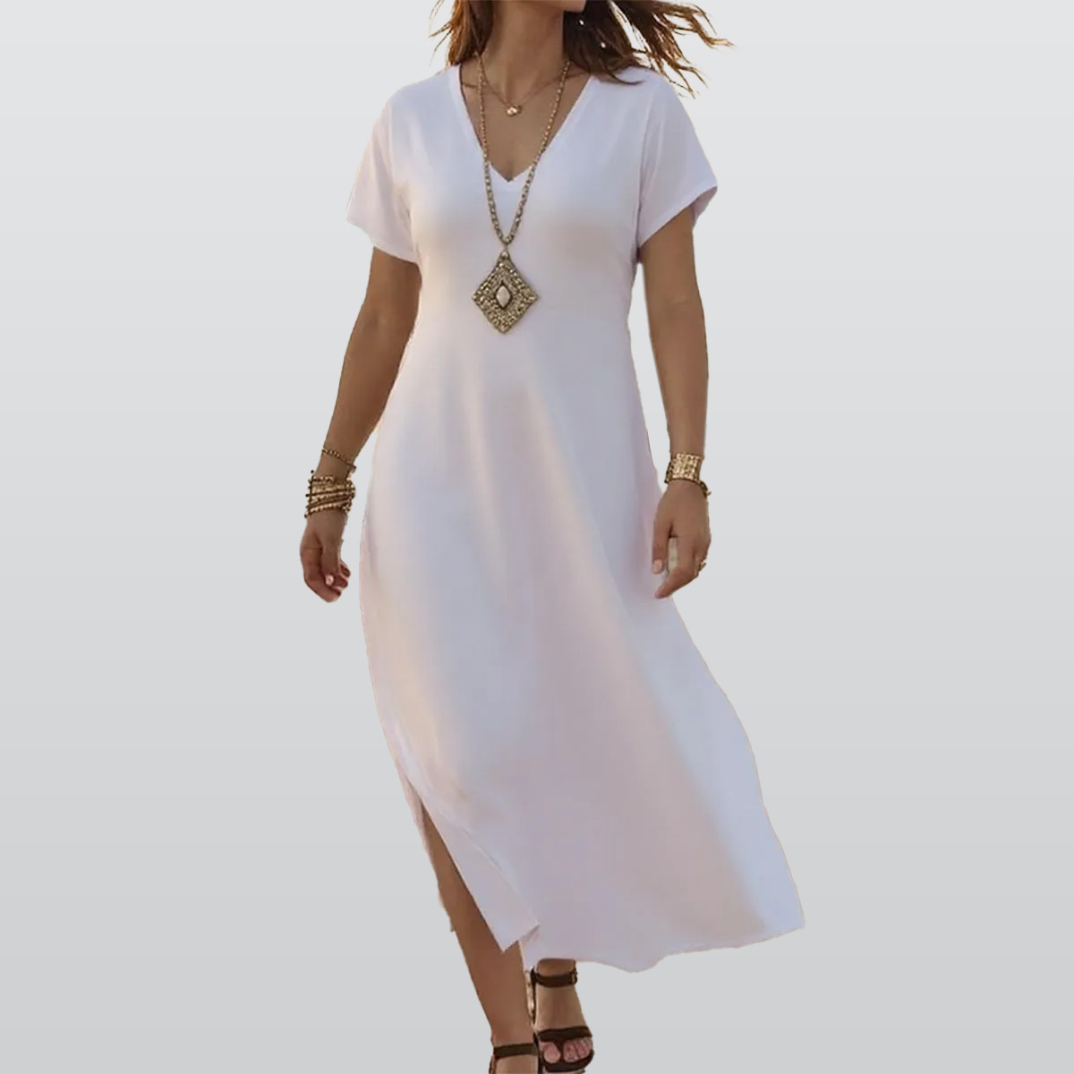 All-Over Print Women's V-neck Dress With Side Slit