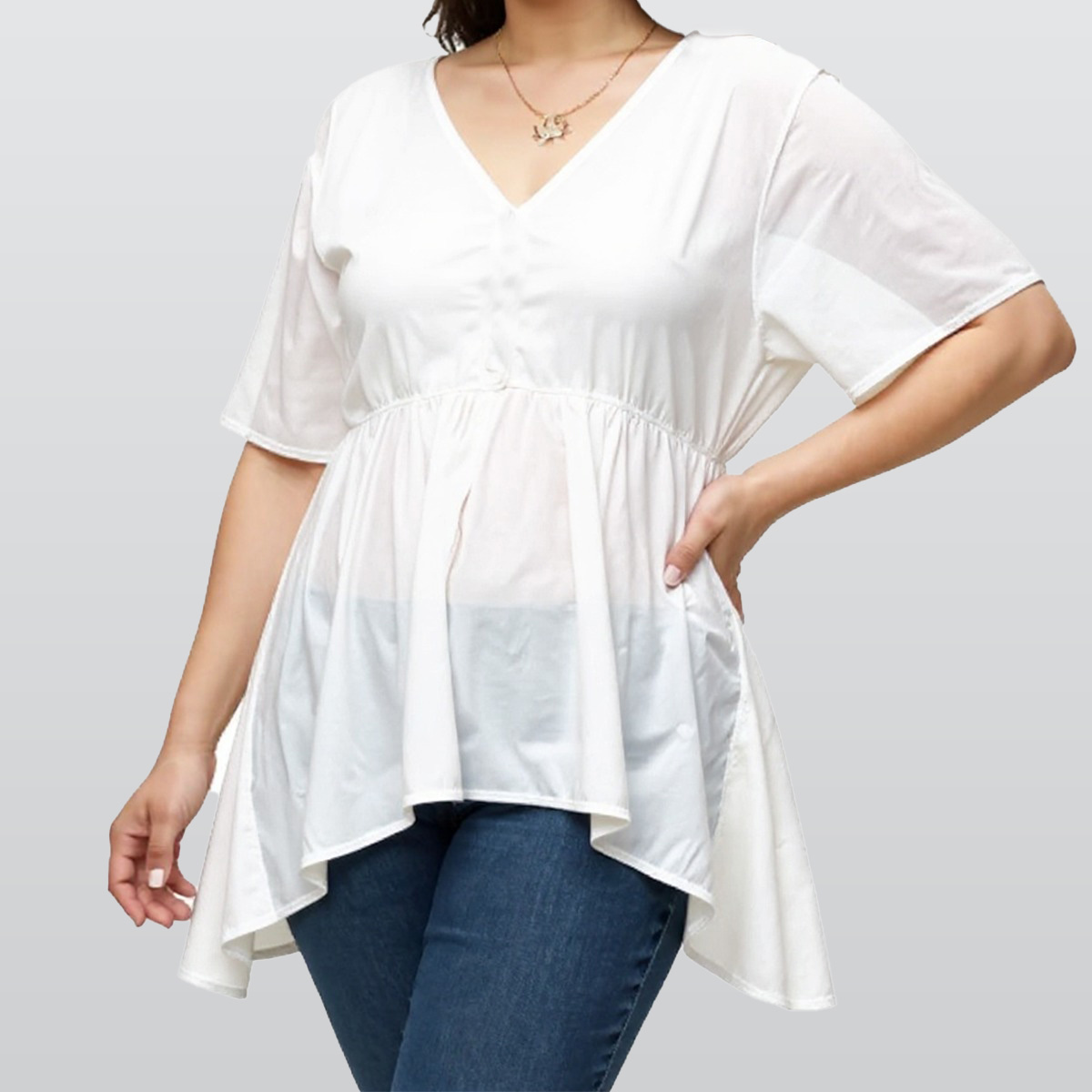 All-Over Print Women's V-Neck Asymmetrical Hem Top