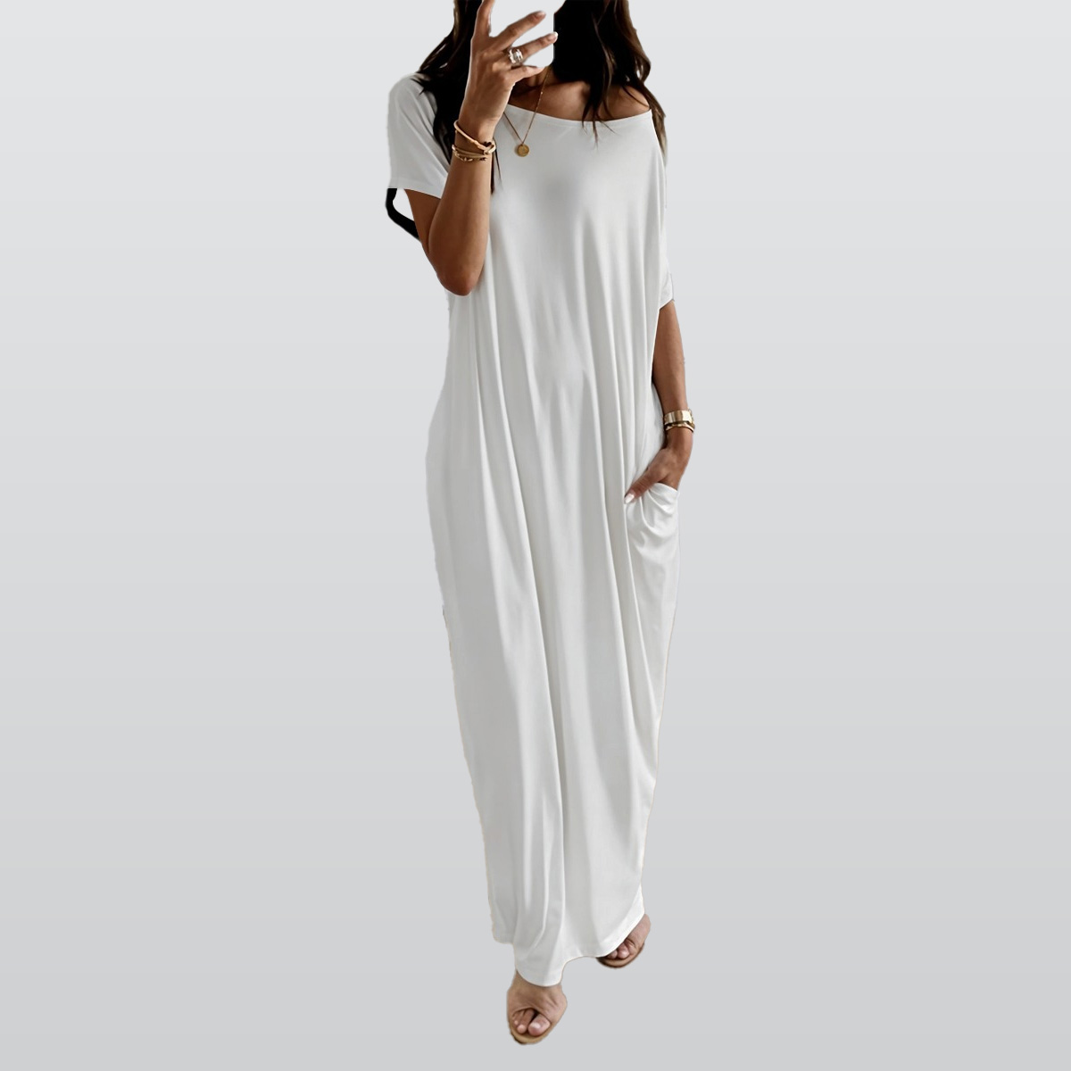 All-Over Print Women's Long Dress With Pocket