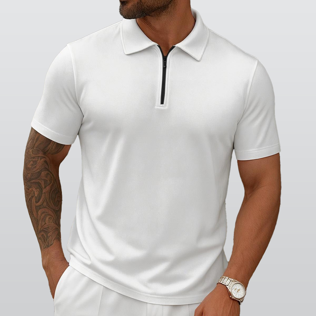 All-Over Print Men'S Short-Sleeved Zip Polo Shirt|180GSM