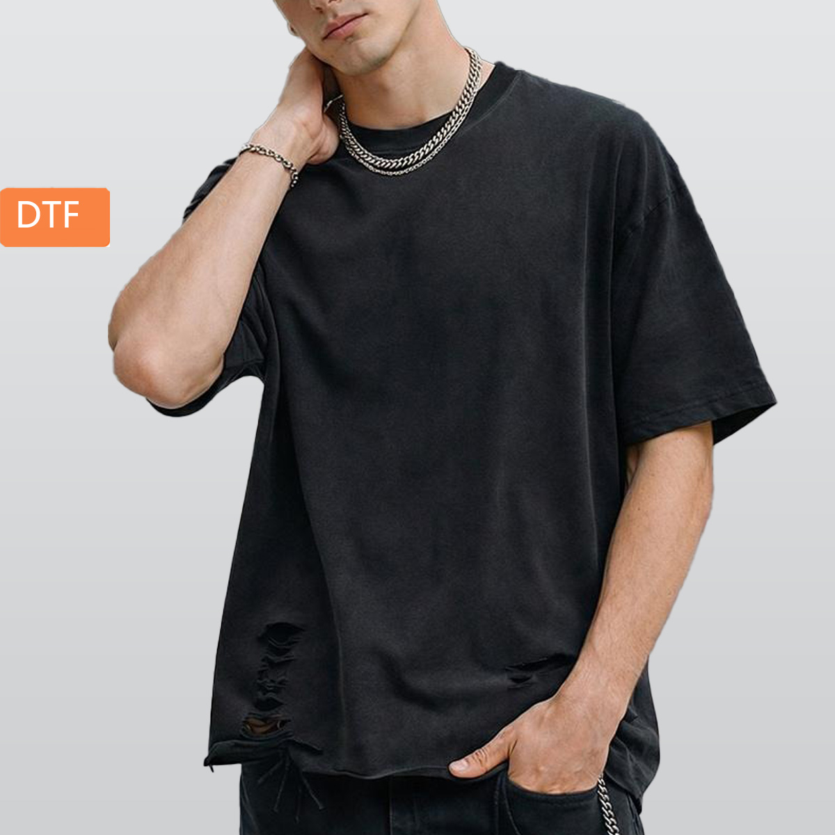 Men’s Distressed Washed Oversized T-Shirt|270GSM DTF