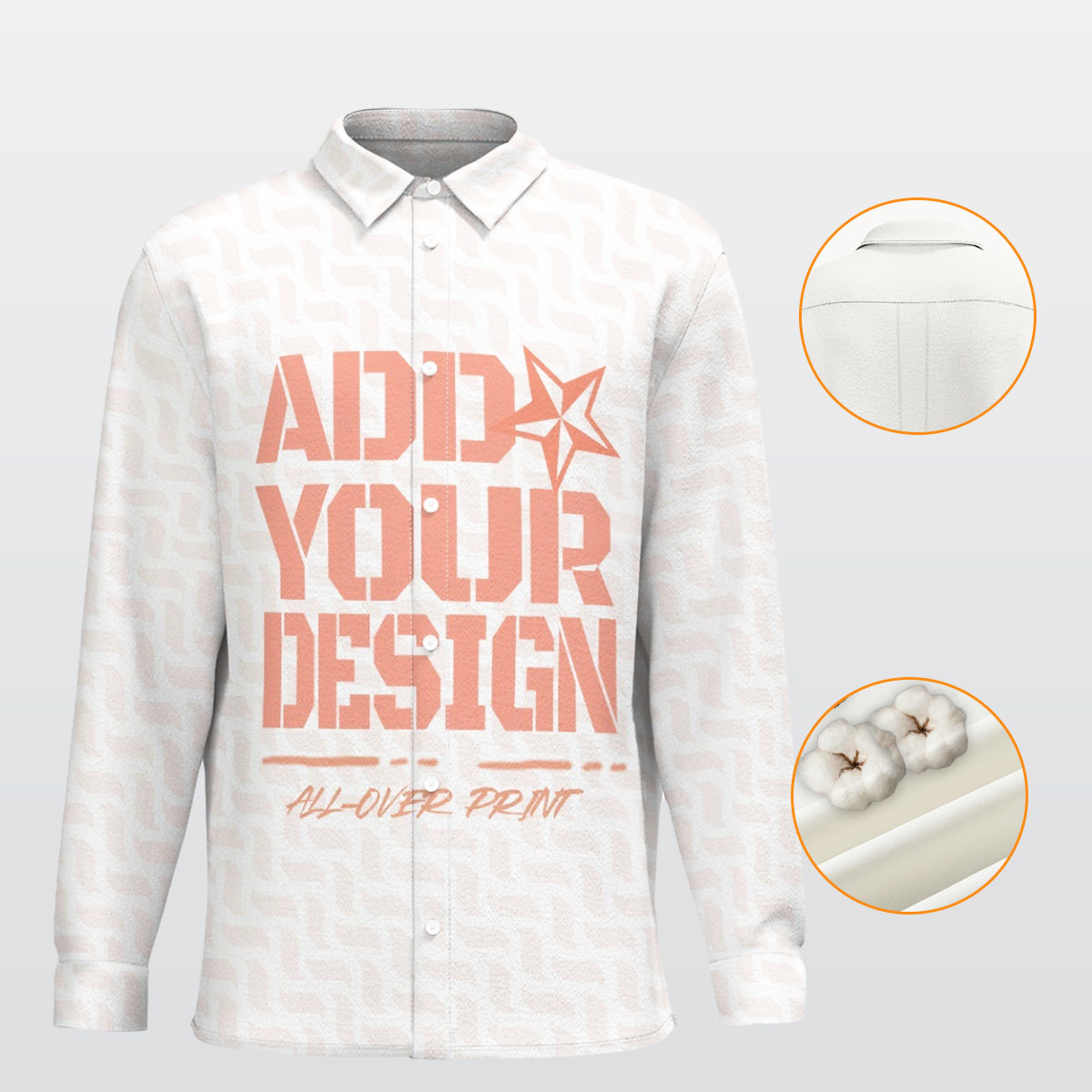 All-Over Print Men's Business Long Sleeve Pocket Shirt|115GSM Cotton poplin