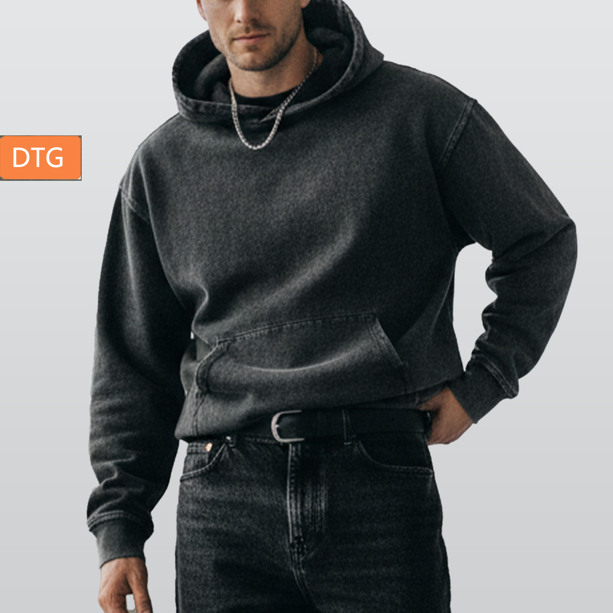 Men’s Washed Denim Pullover Hoodie|380GSM DTG