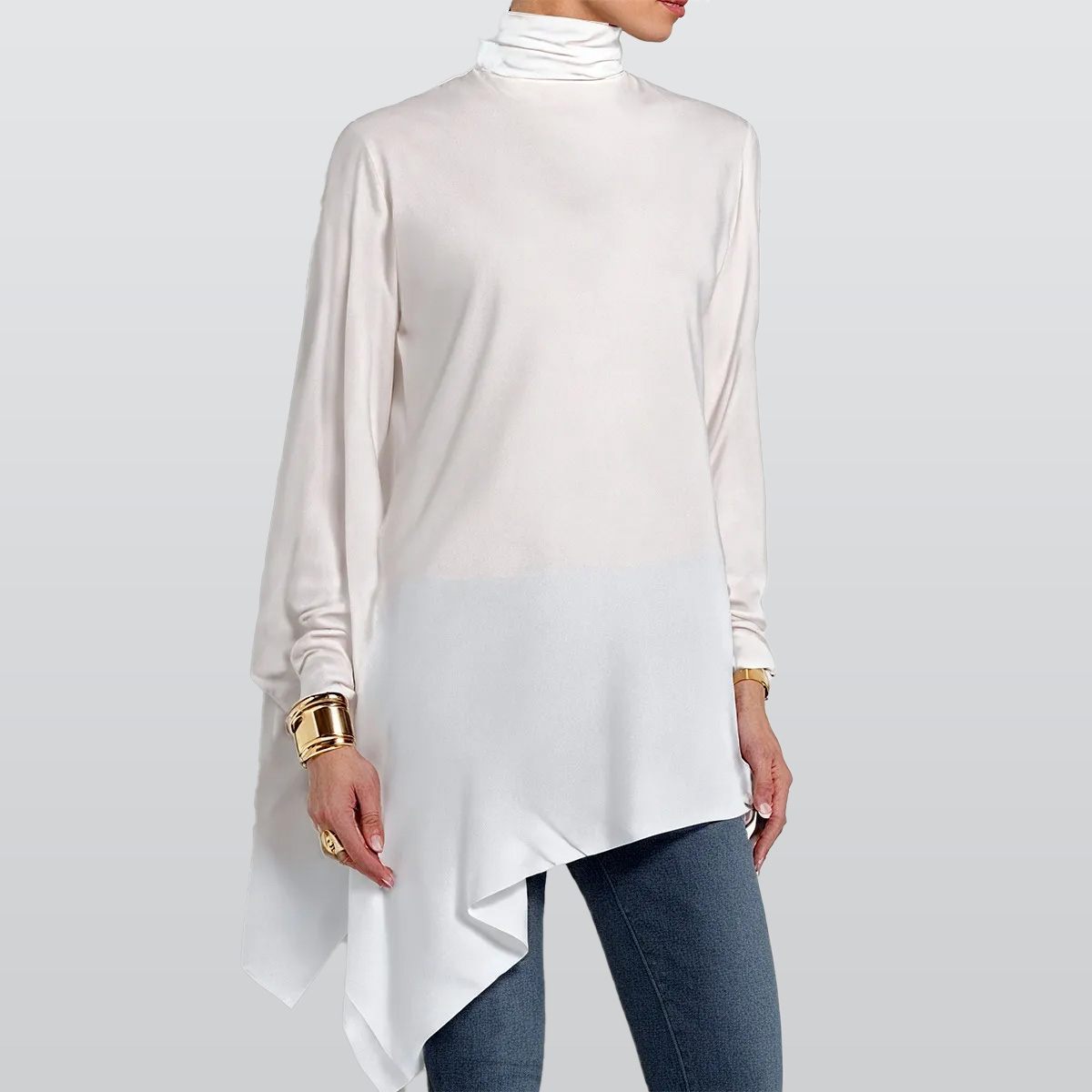 All-Over Print Women's Turtleneck T-shirt With Sloping Hem