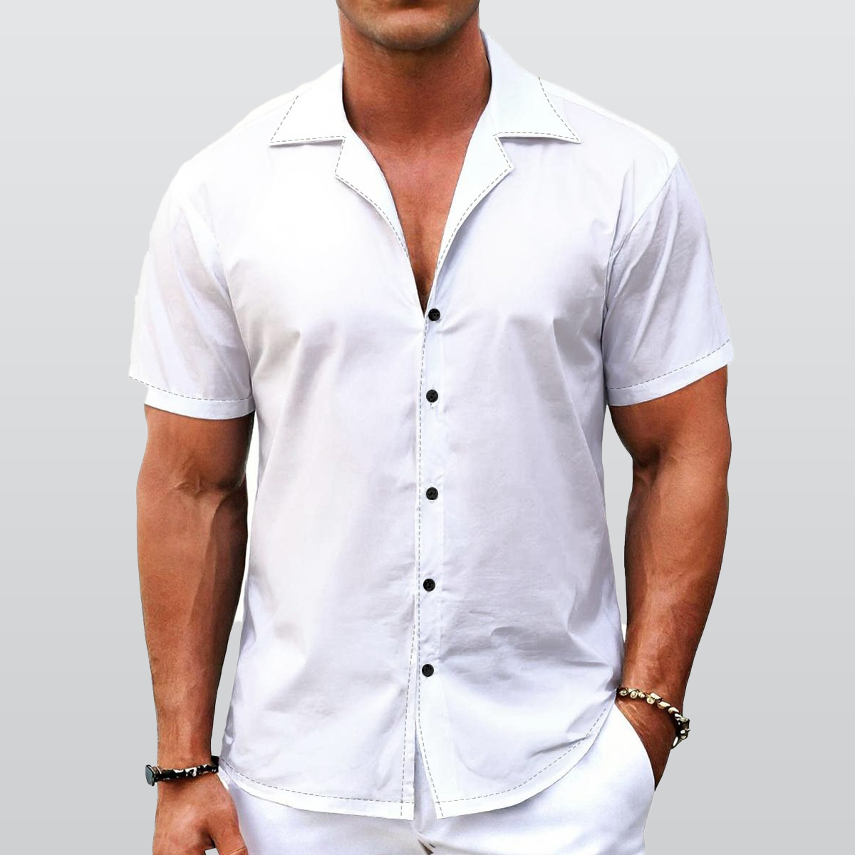 All-Over Print Men's Hawaiian Shirt With Button Closure
