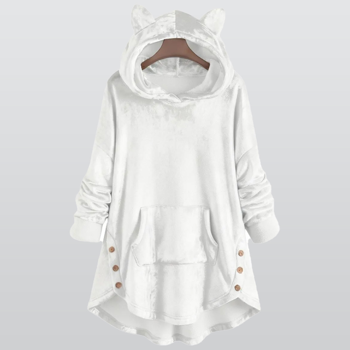 All-Over Print Women's Flannel Hoodie with Cat Ears