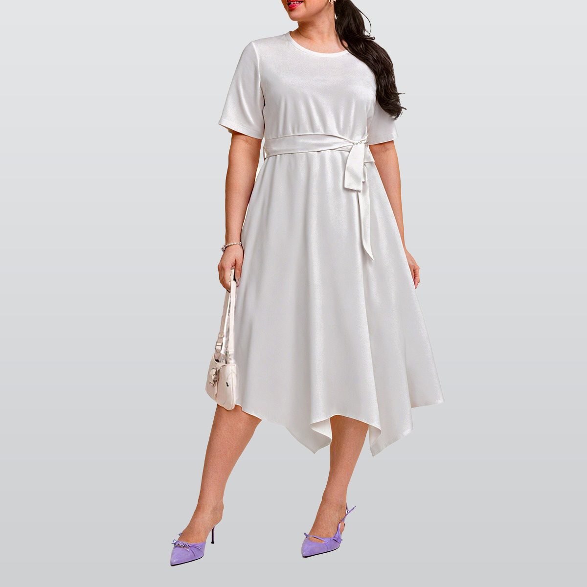 All-Over Print Women's Short Sleeve Belted Midi Dress