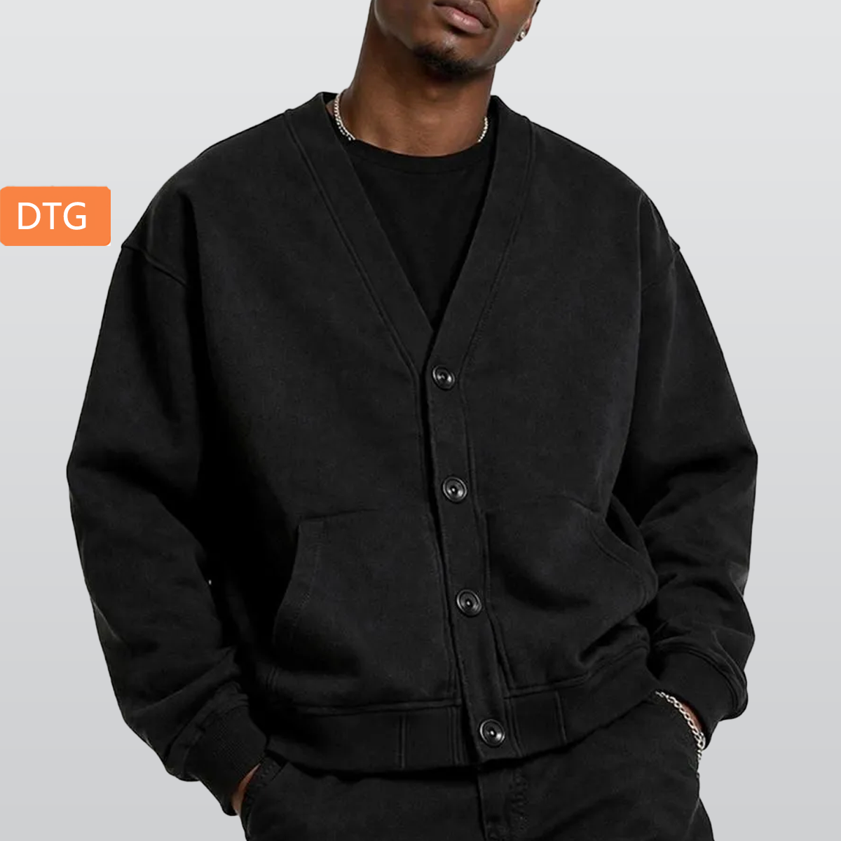 Men's Relaxed Button-Front Cotton Cardigan Jacket|360GSM DTG