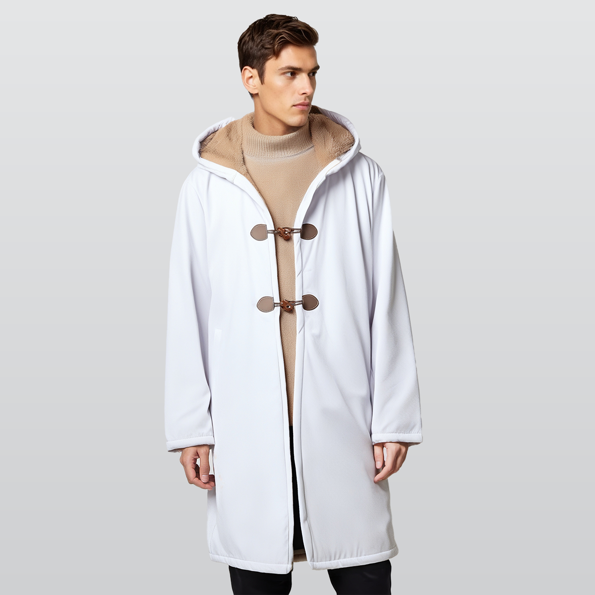All-Over Print Men's Horn Button Long Fleece Windbreaker