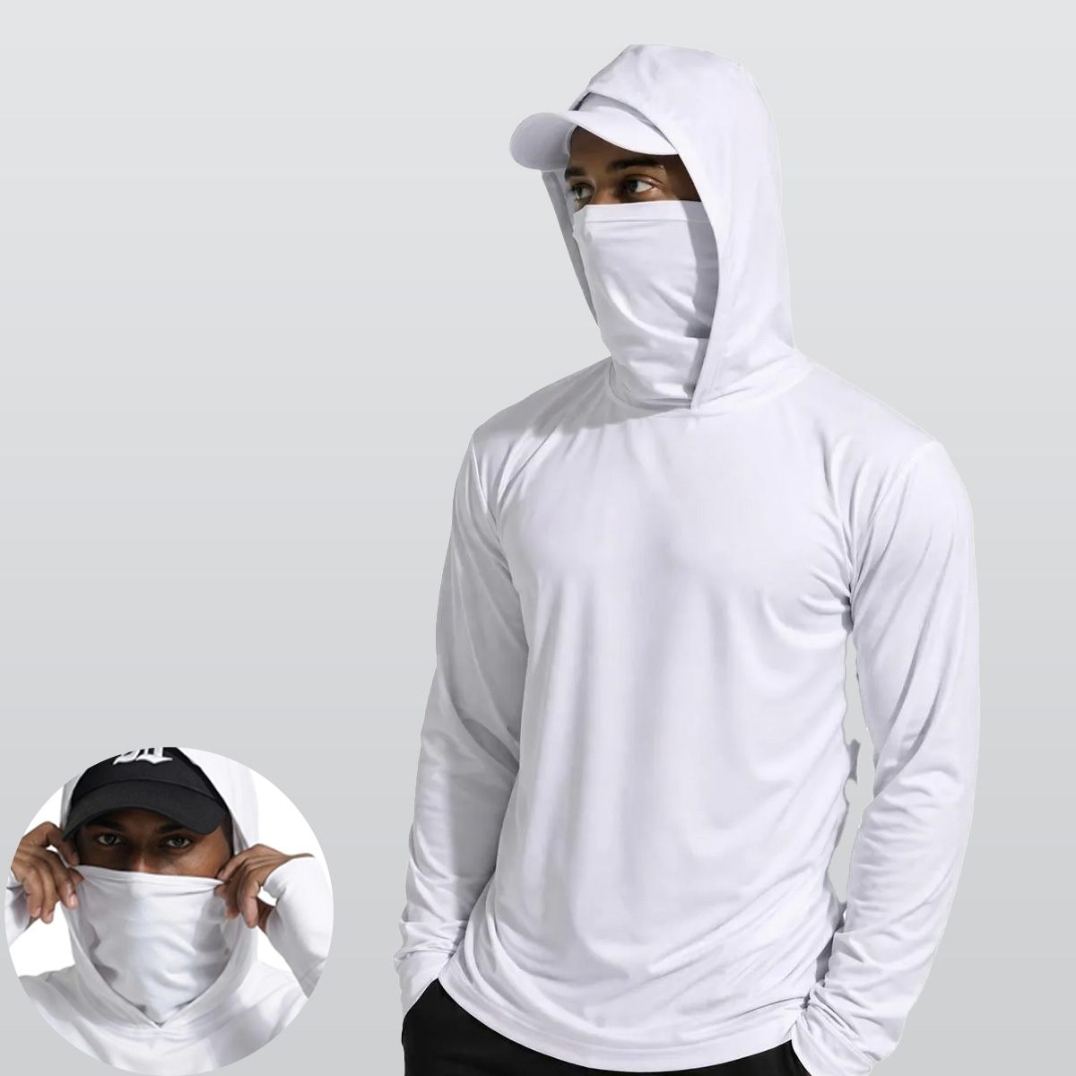 All-Over Print Men’s Sun Protection Hoodie with Face Cover and Thumb Holes